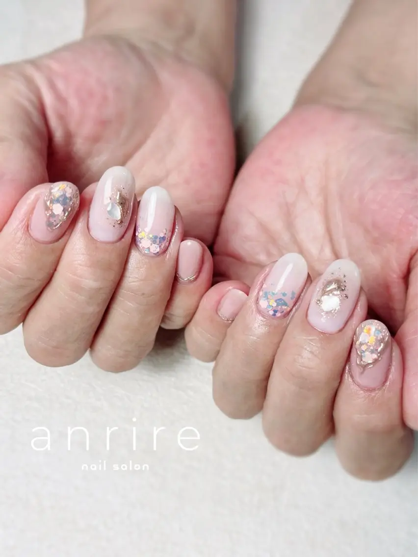 ネイル ジェルネイル キラキラネイル ラメ(グリッター) ミラーネイル パラジェル nailsalon anrireのネイルデザイン