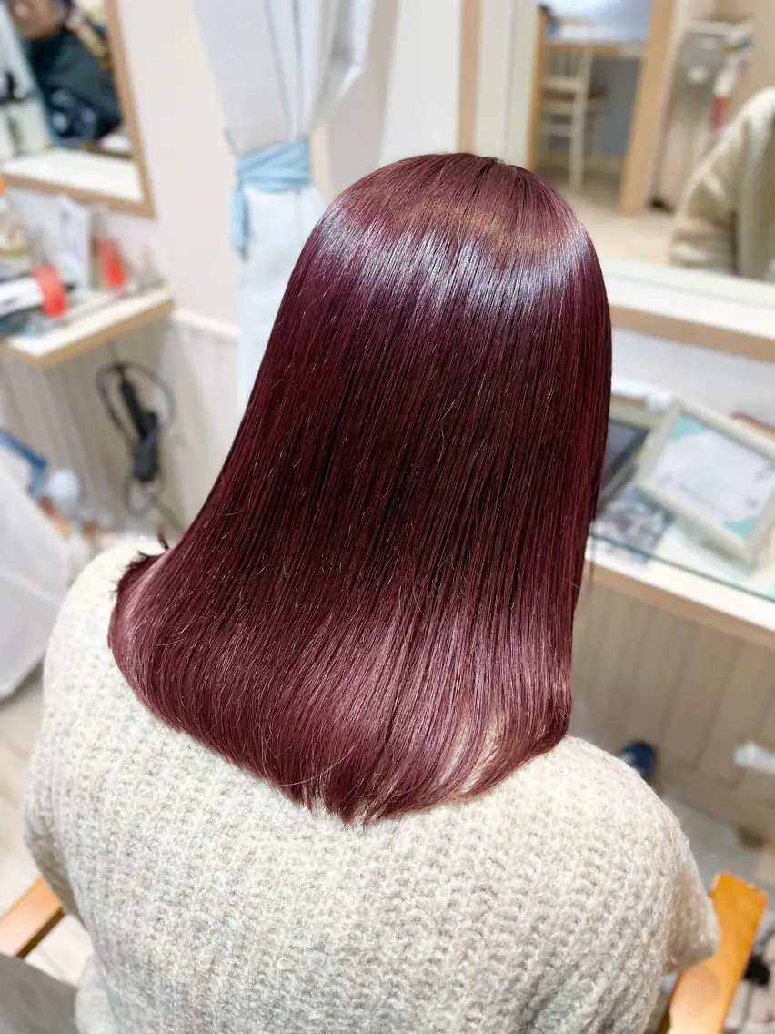 セミロング カラー ブリーチ ピンクカラー レッドカラー ウルフカット/ハイト ーン🎀mizukiのヘアスタイル