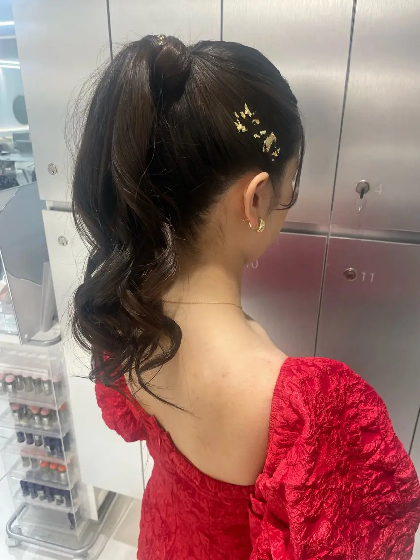 ロング ヘアアレンジ ポニーテール 結婚式・ブライダル ヘアセット ヘアセット🎀耳つぼ 👂💎MONAMIのヘアスタイル
