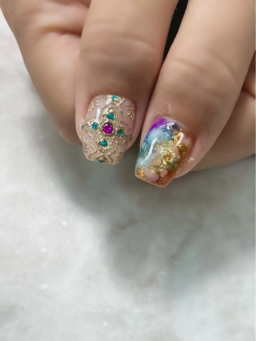 ネイル 大理石ネイル(マーブル) ミラーネイル Nailsalon E's cafeのネイルデザイン