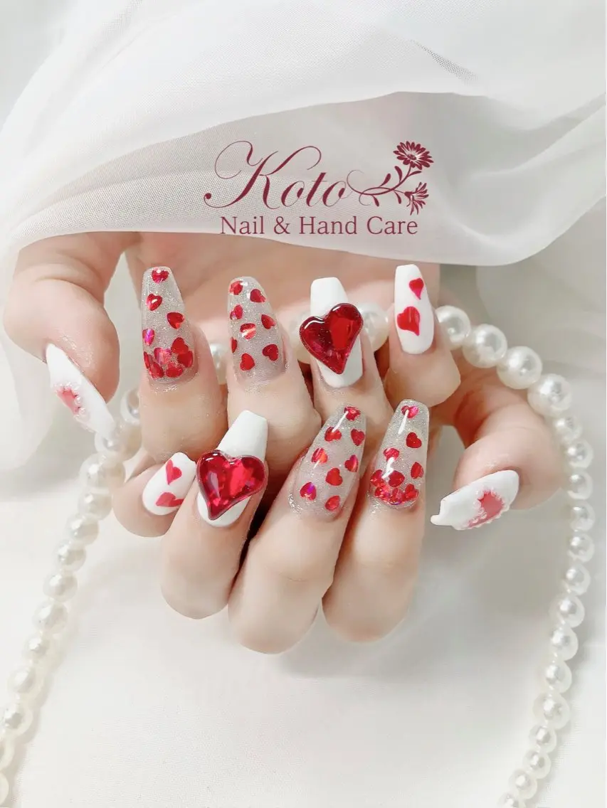 ネイル 長さ出し ジェルネイル ハート 持ち込み ニュアンスネイル ハンドネイル Nail Salon KOTOのネイルデザイン