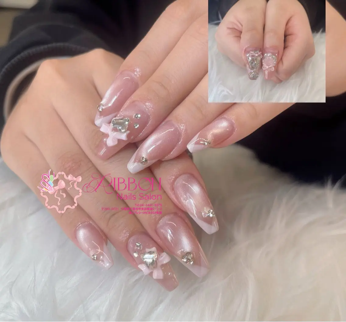 ネイル チークネイル フットネイル フレンチネイル グラデーション 韓国ネイル ハンドネイル Ribbonnail salonのネイルデザイン