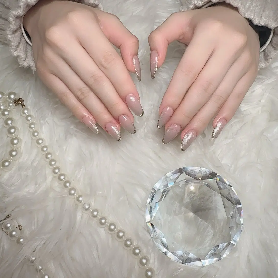 ネイル フレンチネイル ガラスフレンチ ラメ(グリッター) ラメグラデーション ミラーネイル nail salon azuのネイルデザイン