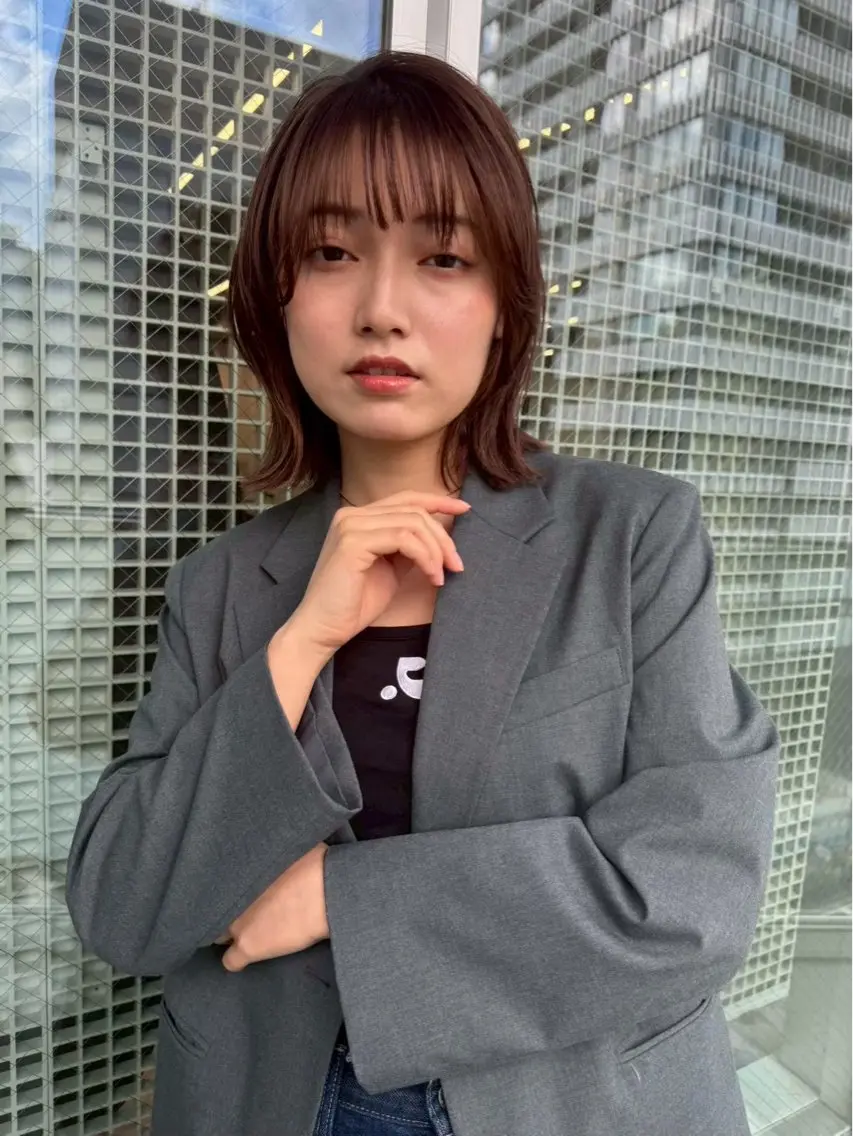 ミディアム 顔まわりレイヤー 韓国風ヘア レイヤーカット 🌙艶カラー🇰🇷 /💙AMIKA💙のヘアスタイル