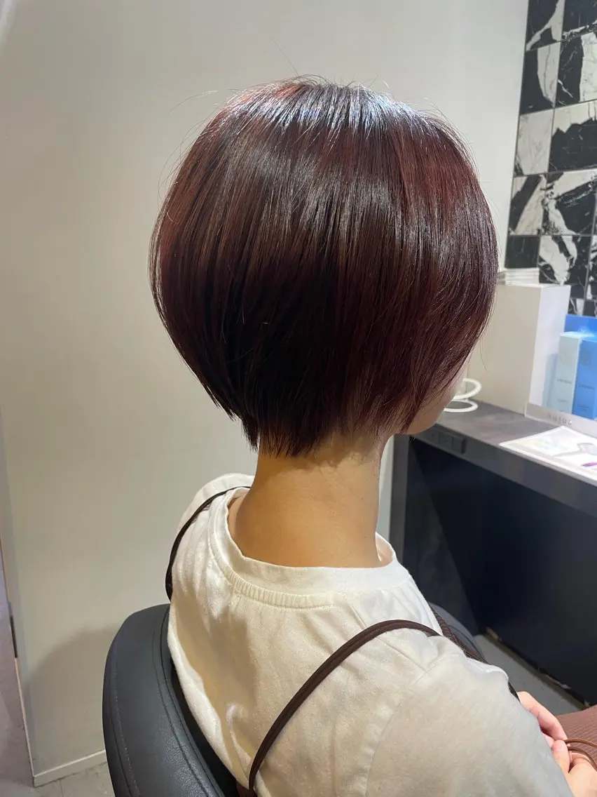ショート カラー 丸みショート ベージュカラー ピンクカラー ピンクベージュ ショートヘア ショート/脱白髪染め ☆宇﨑悠実のヘアスタイル