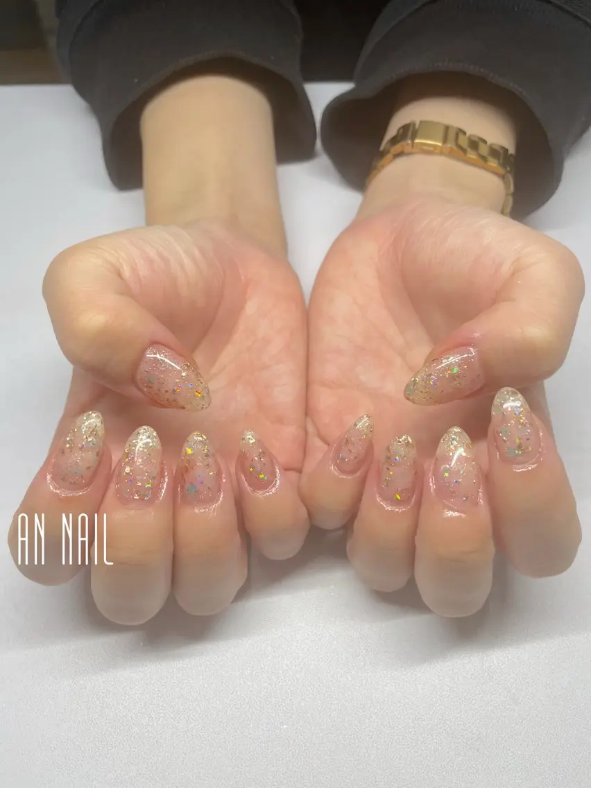 ネイル クリアネイル キラキラネイル ラメ(グリッター) ハンドネイル AN Nailのネイルデザイン