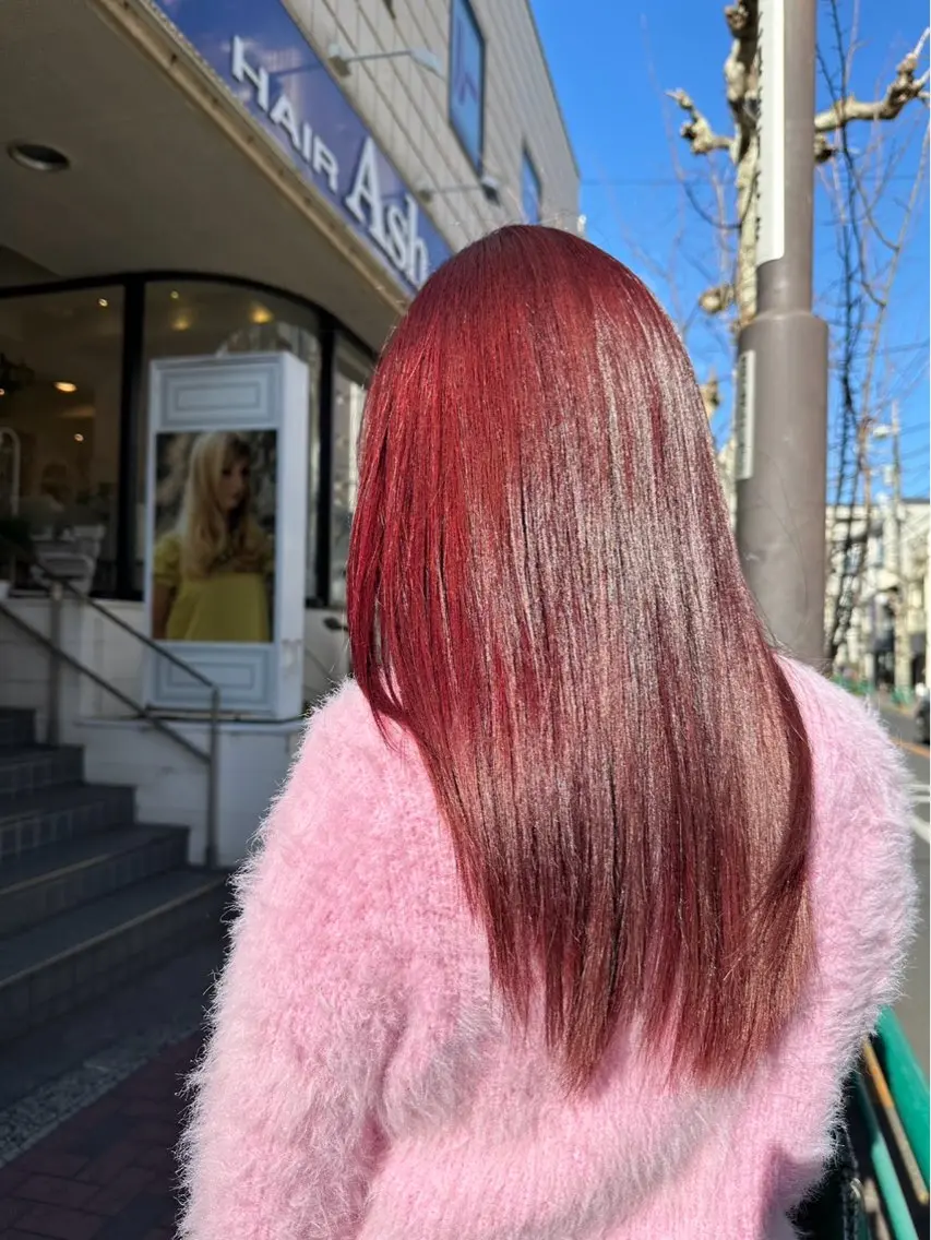 カラー レッドカラー カット ヘアカラー トリートメント 生活が楽になる縮毛/ ブリーチなしカラーのヘアスタイル