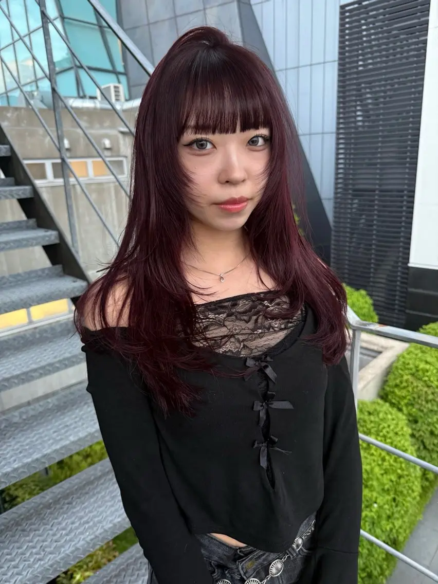 ロング アッシュ オレンジブラウン 顔まわりレイヤー ハッシュカット 髪質改善 カット ヘアカラー レイヤーカット\ウル フ chinatsuのヘアスタイル