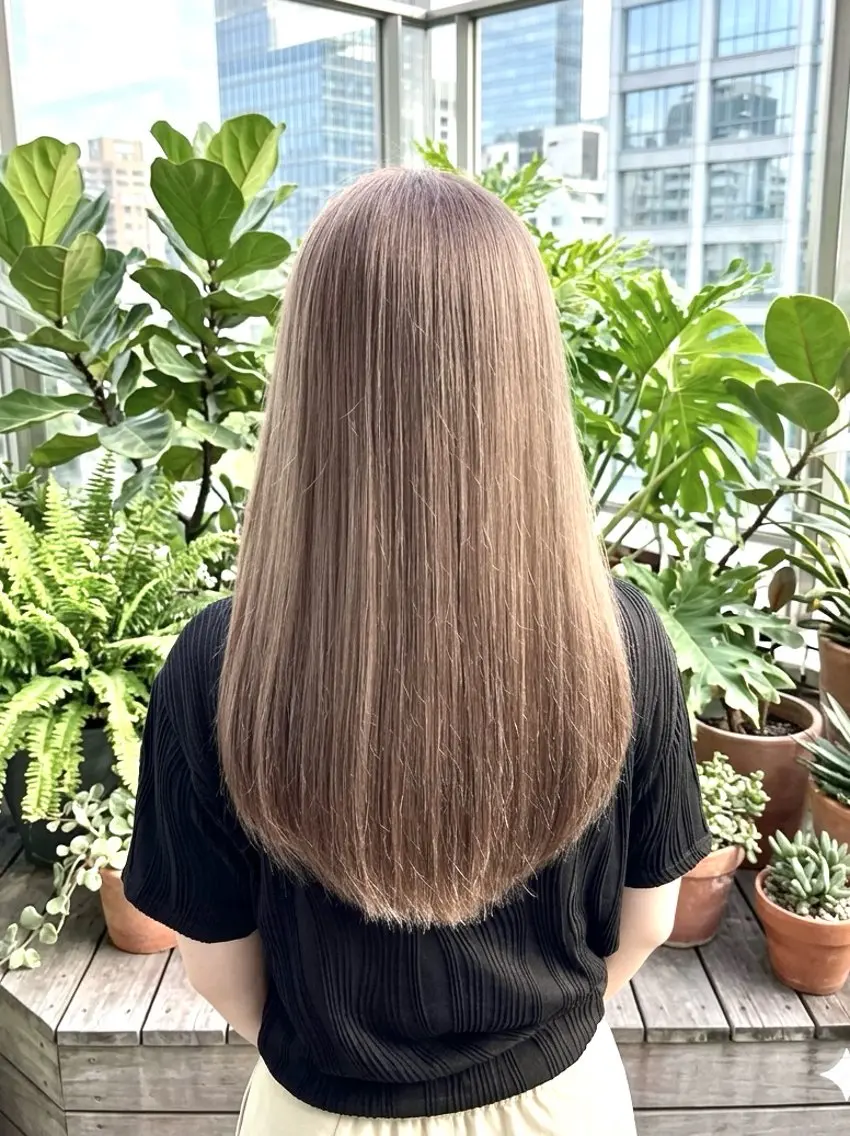 〔明るめの髪色🌿ブリーチなしで透明感カラーを叶えたい方に🌿〕 ダブルカラー&ナノスチームトリートメントの写真