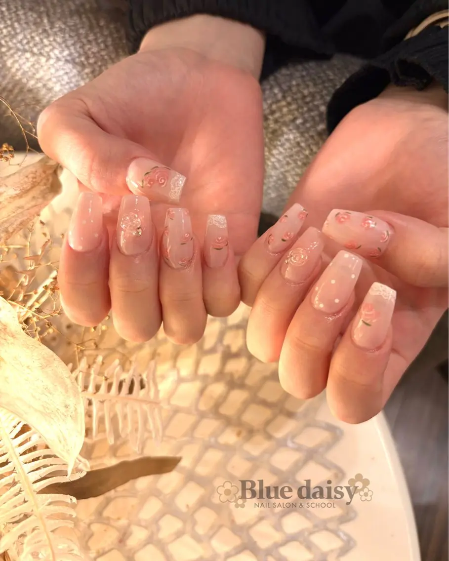 ネイル レース ハンドネイル Blue daisy 栄本店のネイルデザイン