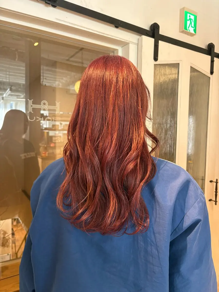 ロング カラー ブリーチ カシス ダブルカラー ハイトーンカラー オレンジ ヘアカラー rina/似合わせ/ 透明感/髪質改善のヘアスタイル