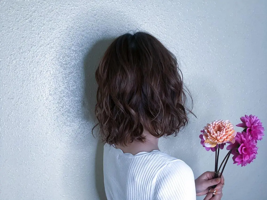 ミディアム カラー パーマ ヘアアレンジ ミディアムパーマ 松下 倫子のヘアスタイル