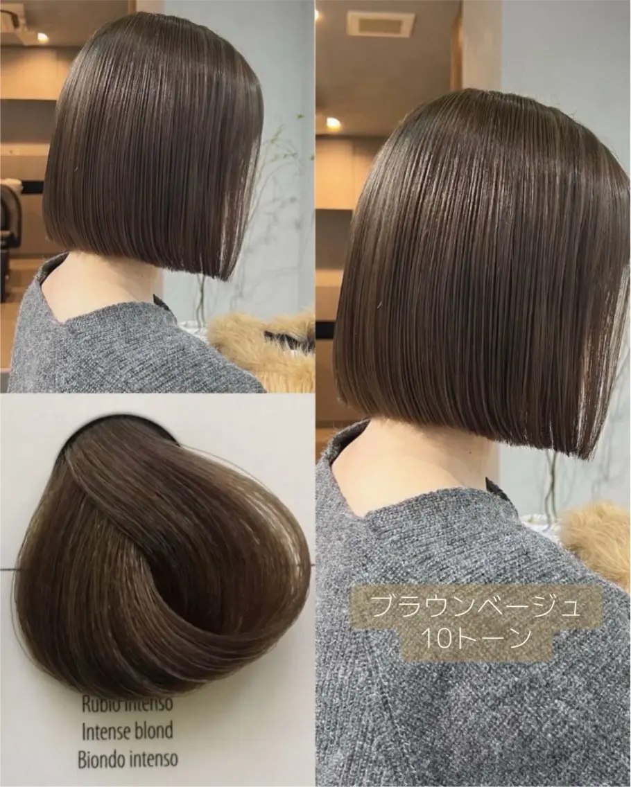 ショート カラー カット ヘアカラー トリートメント akane/オリーブ /ボブパーマのヘアスタイル