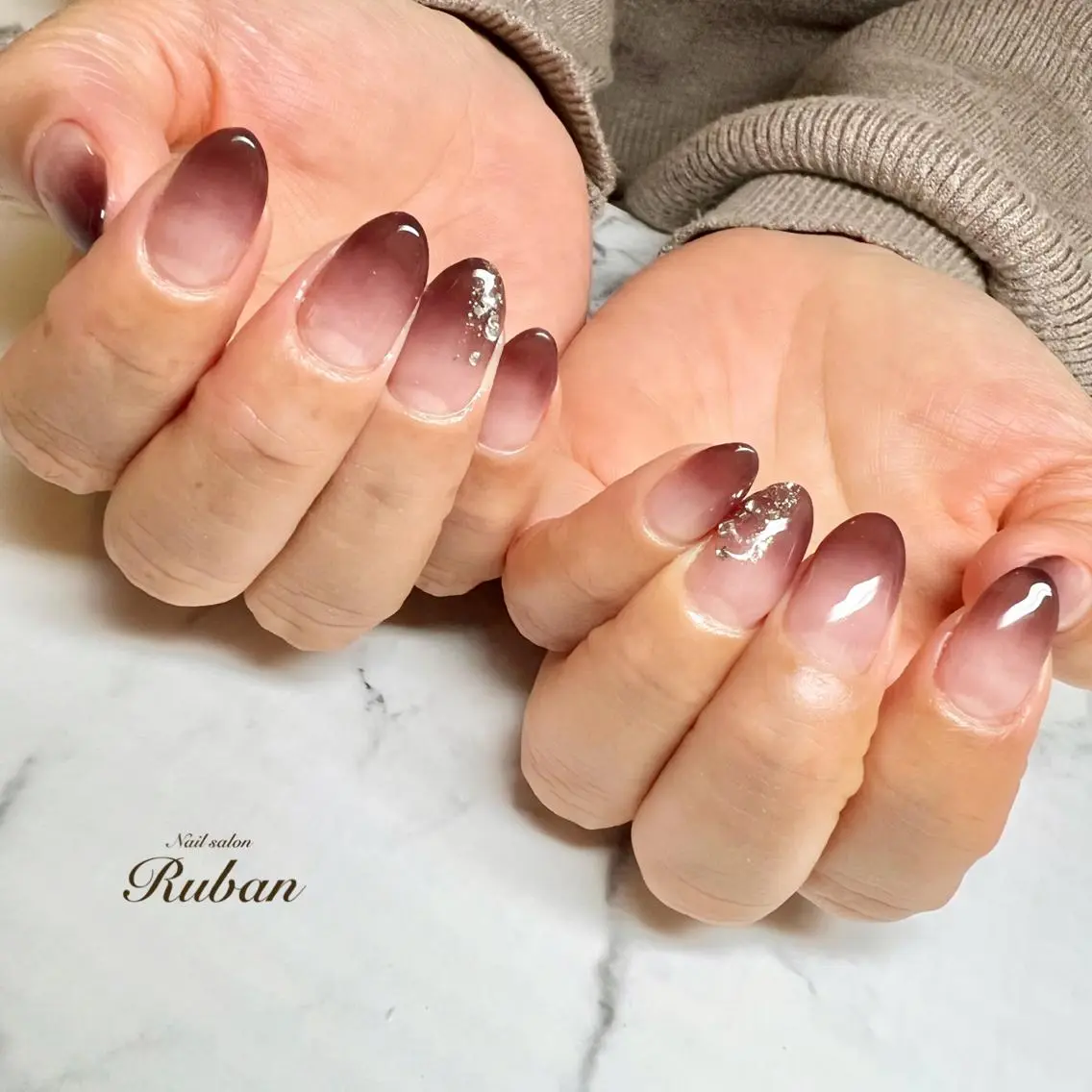 ネイル ブラウン グラデーション シンプルネイル 冬ネイル Nail salon Rubanのネイルデザイン
