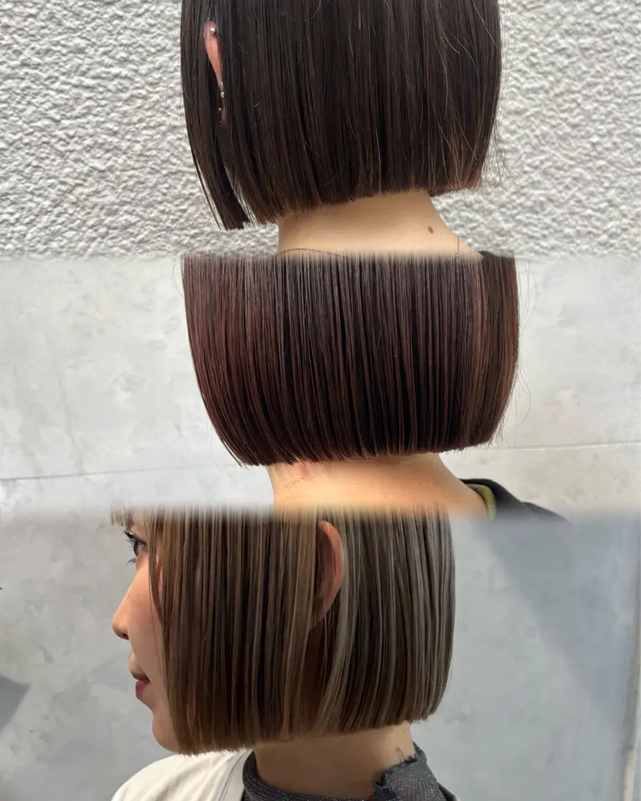 ショート カラー ワンレンボブ ボブ カット ヘアカラー ボブ×レイヤーカット 透明感カラー/Fuuのヘアスタイル