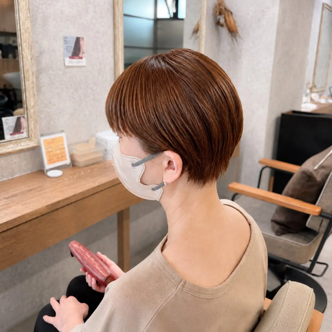 ショート カラー オレンジ ショートヘア カット ヘアカラー トリートメント ショート✖️縮毛矯正 ✂️秋山知穂✂️のヘアスタイル