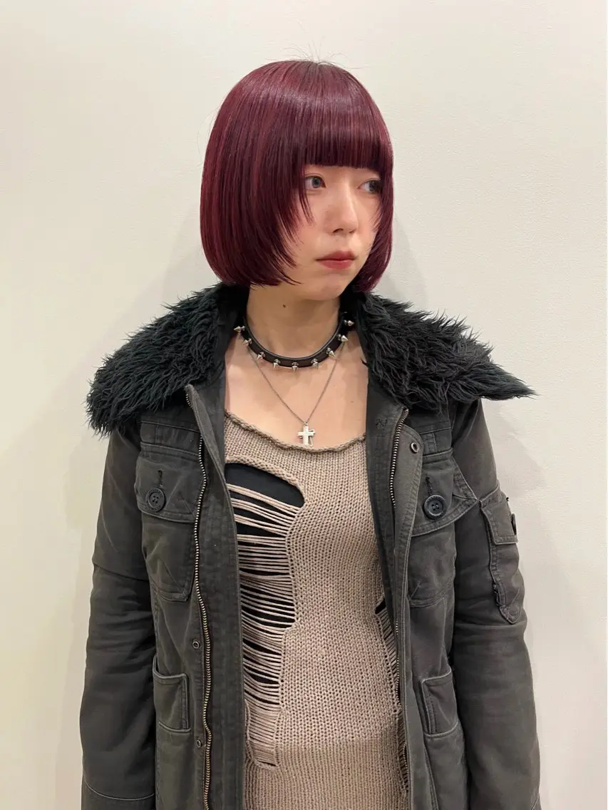 ショート カラー ラベンダーカラー レッドカラー ヘアセット🎀パーマ Tsubasaのヘアスタイル