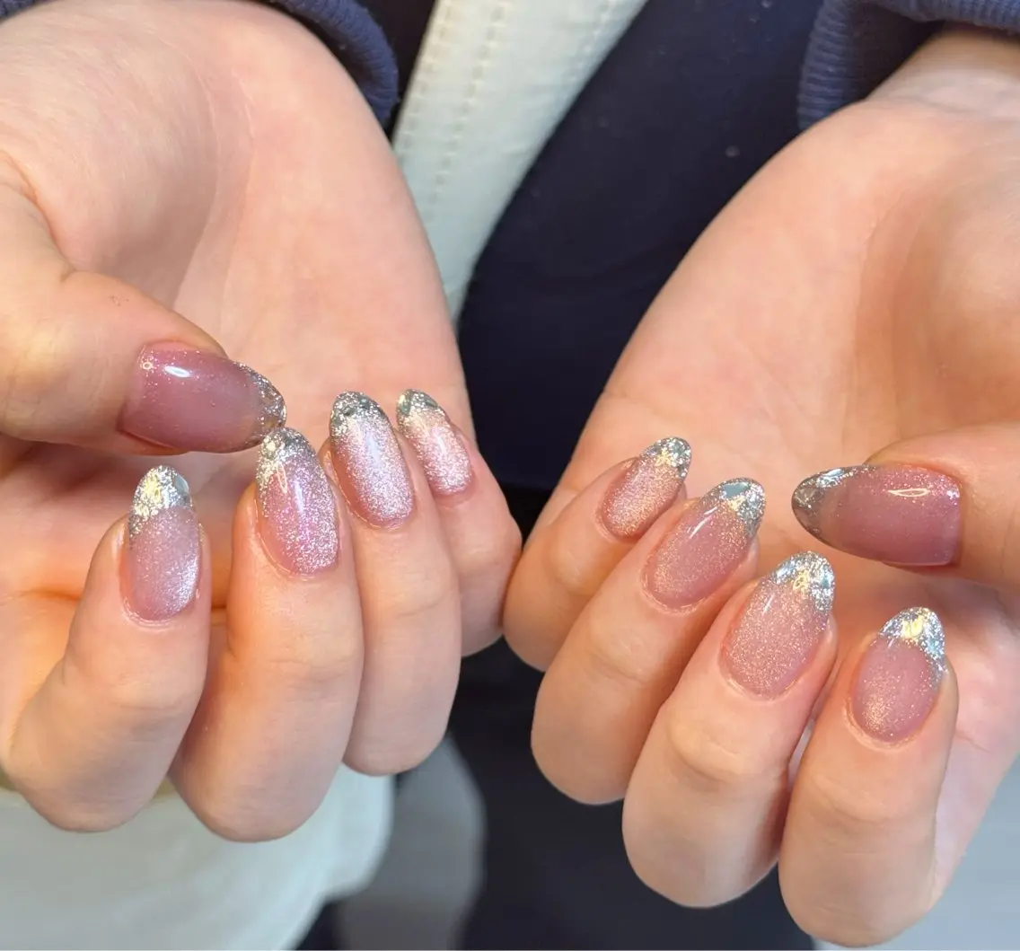 ネイル アートネイル オーロラネイル チークネイル フレンチネイル ガラスフレンチ ハンドネイル 🎀🎀YooLi Nail Salonのネイルデザイン