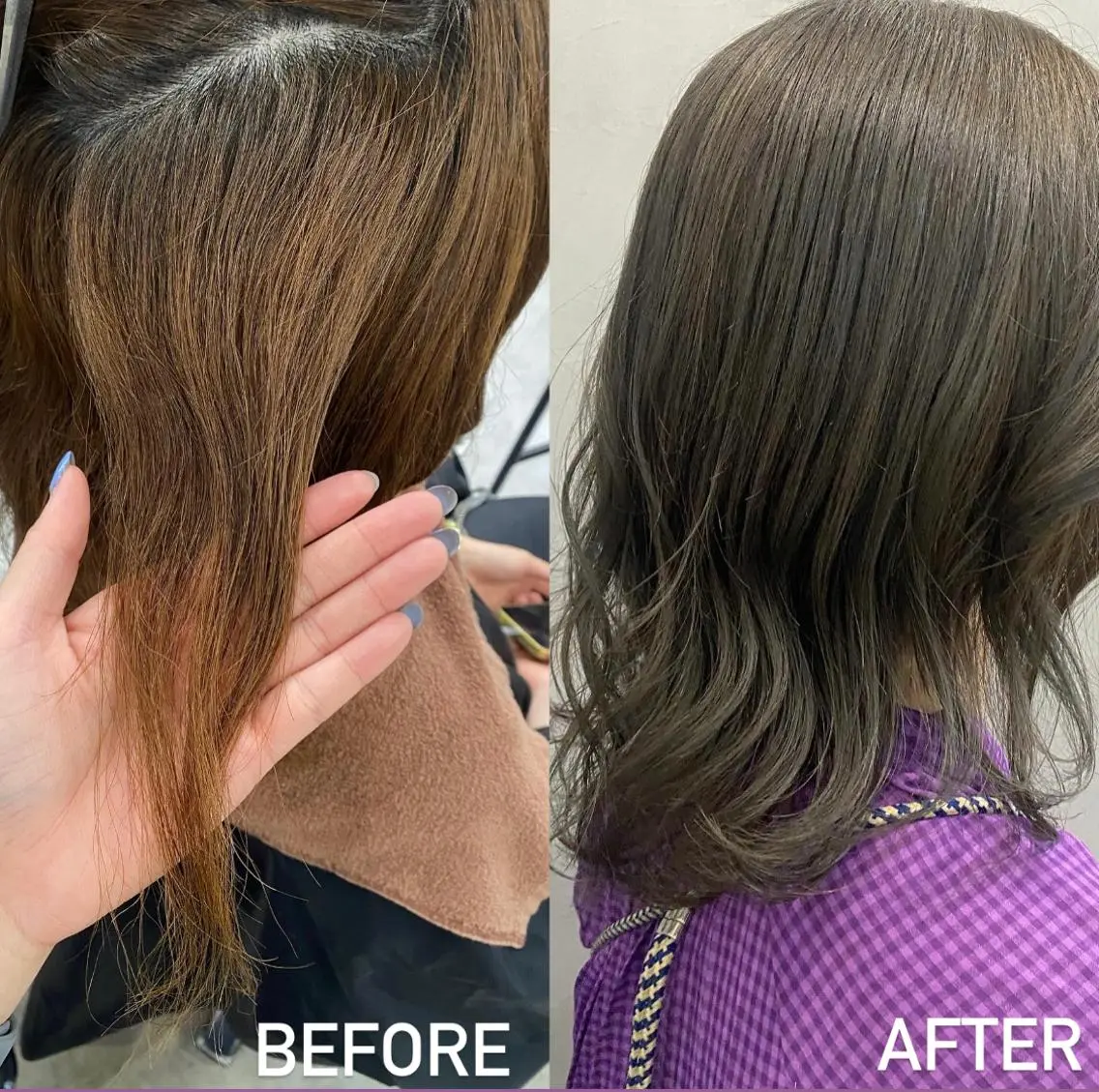 ミディアム カラー ベージュカラー オリーブベージュ オリーブカラー 新宿レイヤーカット (火)吉祥寺🎀リサのヘアスタイル