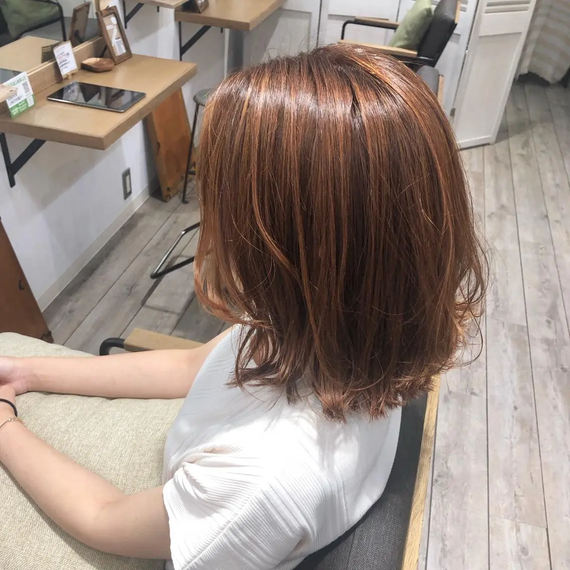 カラー ヘアアレンジ ハイライトカラー オレンジ カット ヘアカラー トリートメント 新宿/顔周りカット +レイヤー=しずく♩のヘアスタイル