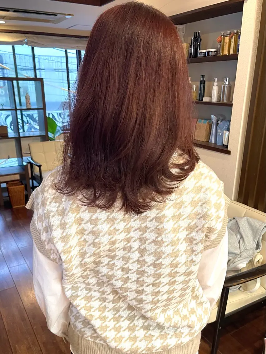 セミロング カラー ブリーチ ブラウンカラー ダブルカラー ブリーチなしカラー ピンクカラー ヘアカラー トリートメント 田室 和幸のヘアスタイル
