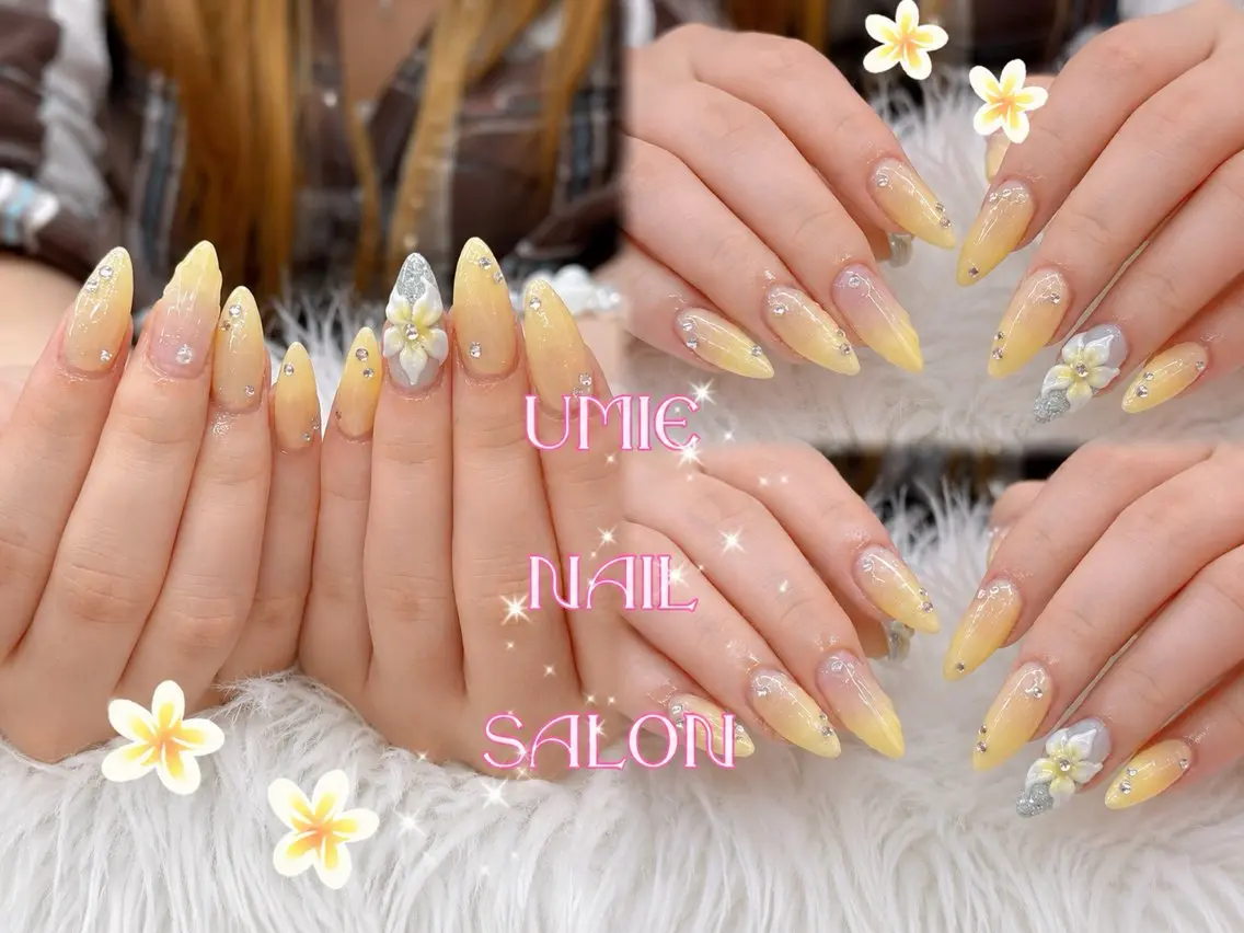 ネイル 韓国ネイル ニュアンスネイル リボン シンプルネイル 夏ネイル UMIE NAIL SALONのネイルデザイン