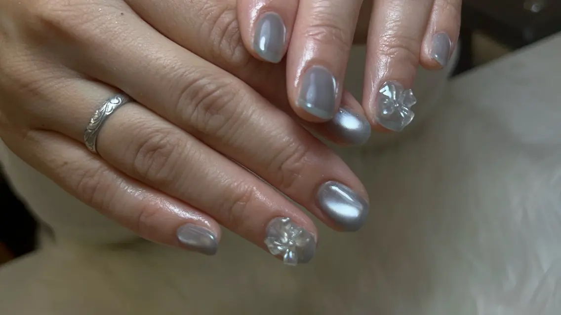 ネイル マグネットネイル リボン ハンドネイル フットネイル Nail salon Yumechikaのネイルデザイン