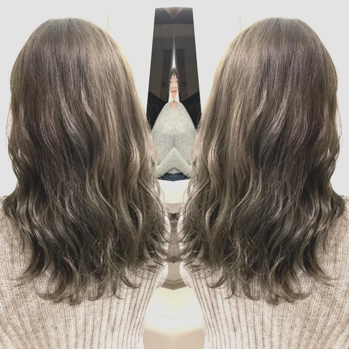 セミロング カラー ヘアアレンジ ブリーチ ケアブリーチ グレージュ ミルクティーグレージュ Merci メルシー 福岡、今泉のヘアスタイル