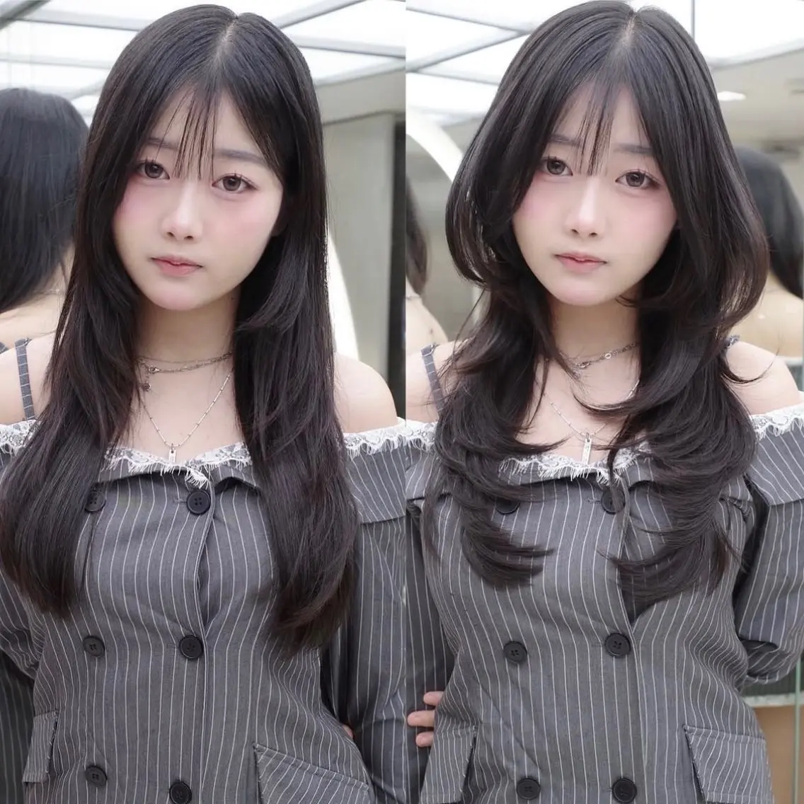 ロング くびれヘア 顔周りカット ハイレイヤー 韓国風ヘア レイヤーカット カット ヘアカラー がわ/ハイレイヤー /ハイトーンカラーのヘアスタイル