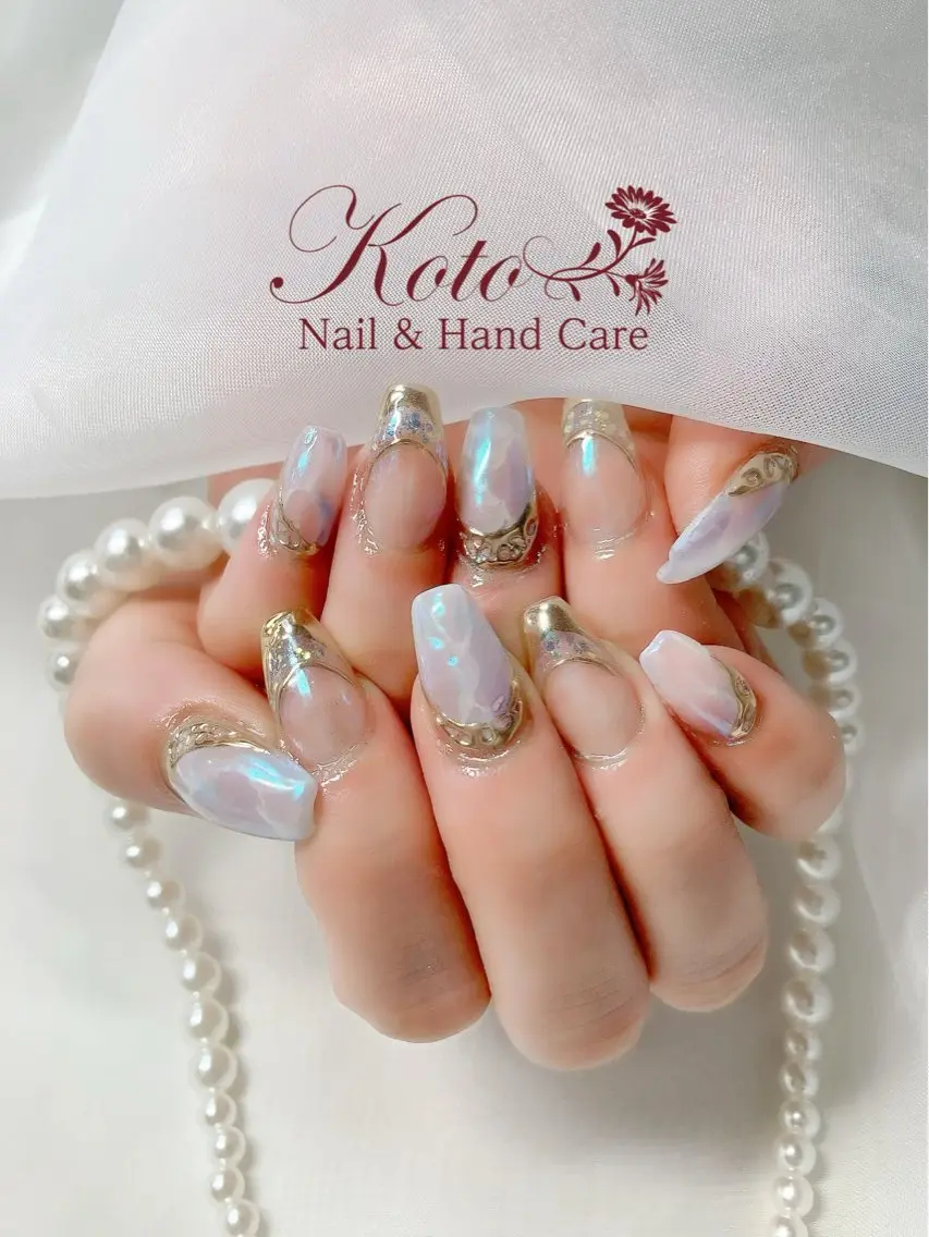 ネイル 長さ出し ジェルネイル 大理石ネイル(マーブル) 持ち込み ニュアンスネイル ハンドネイル Nail Salon KOTOのネイルデザイン
