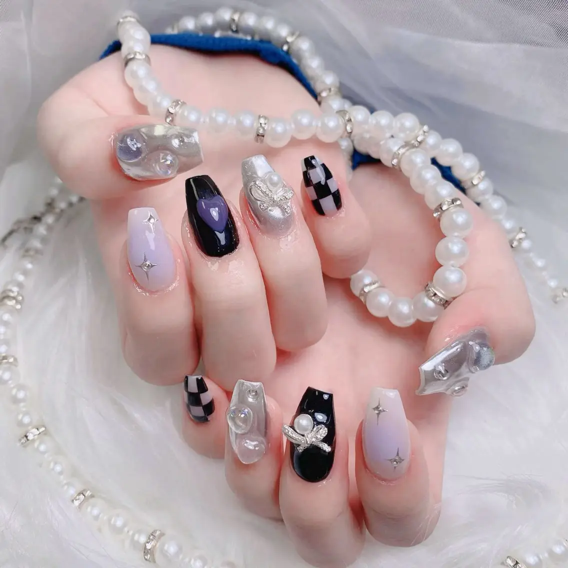 ネイル 成人式 ジェルネイル ロングネイル マグネットネイル ミディアムネイル ハンドネイル MoMoA Nail ネイル長さ出し専門店のネイルデザイン