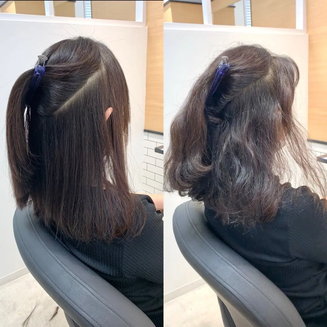 セミロング パーマ カット 縮毛矯正 トリートメント 乾かすだけでまとまる 髪質改善✨のヘアスタイル