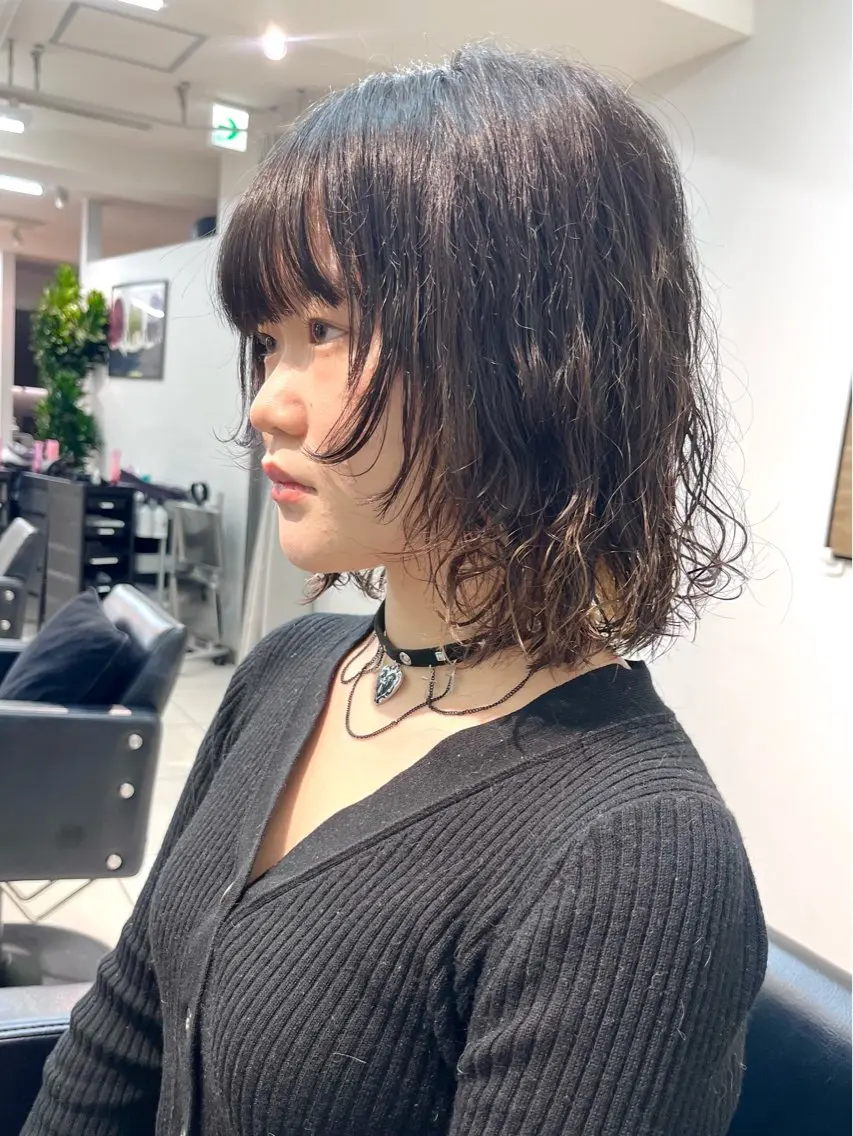 ミディアム パーマ ウルフ🦋顔まわり ❤︎ ͛めいのヘアスタイル