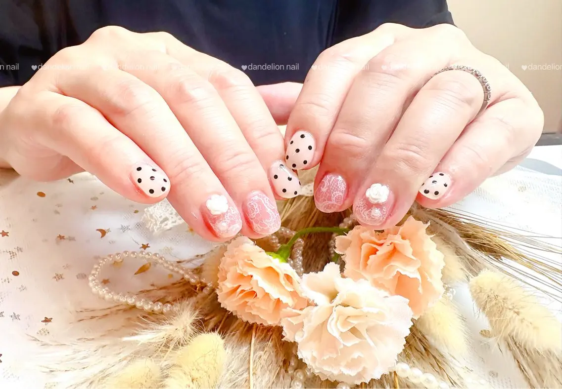 ネイル ドット 持ち込み ワンホンネイル ハンドネイル dandelion nail北千住のネイルデザイン