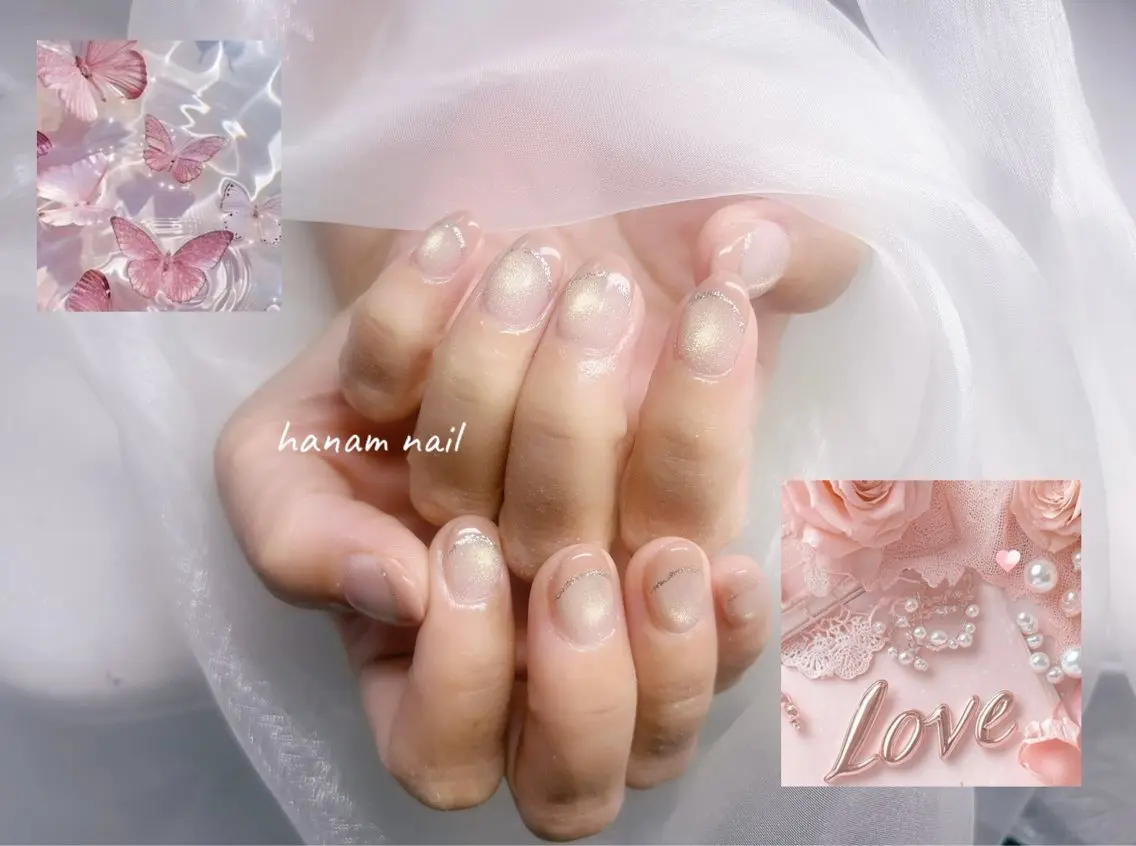 ネイル フレンチネイル キラキラネイル マグネットネイル ハンドネイル hanam nail 🌿🩵ハナムネイルのネイルデザイン