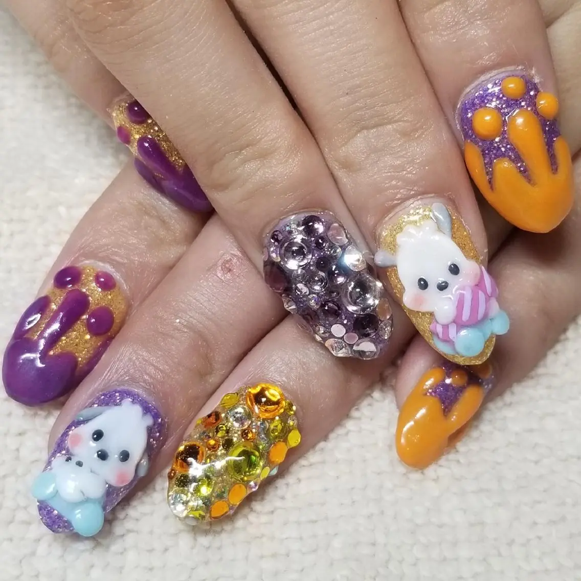 ネイル ハロウィン ラメ(グリッター) オレンジ パープル ハンドネイル よしだ ひろきのネイルデザイン