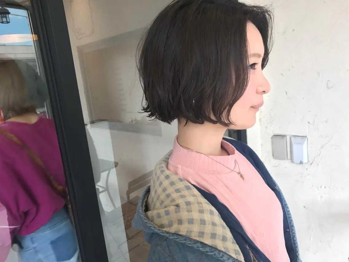 ショート パーマ 小顔カット オリーブ透明感カラー 表参道/MIKUのヘアスタイル
