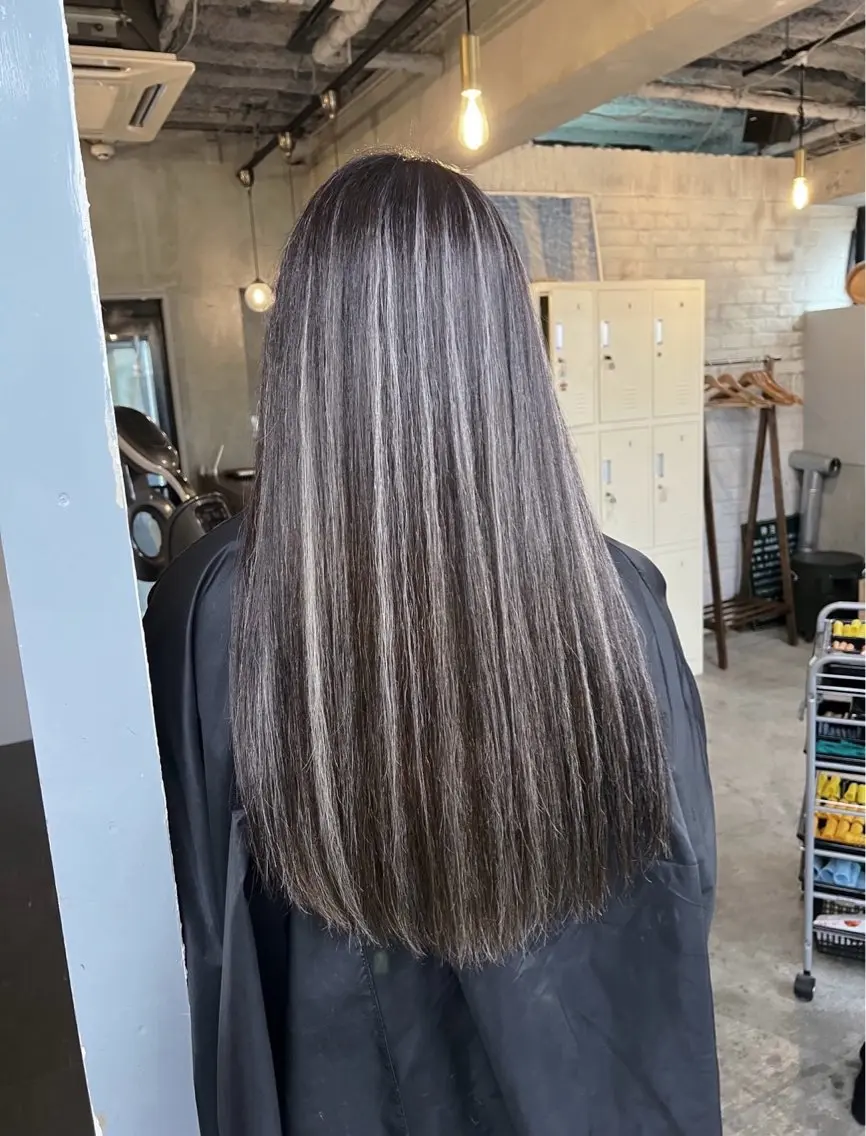 ロング カラー ダークグレー ダークグレージュ グレージュ ハイライトカラー ハイライト ヘアカラー トリートメント 指名数No.1 /NAOYAのヘアスタイル
