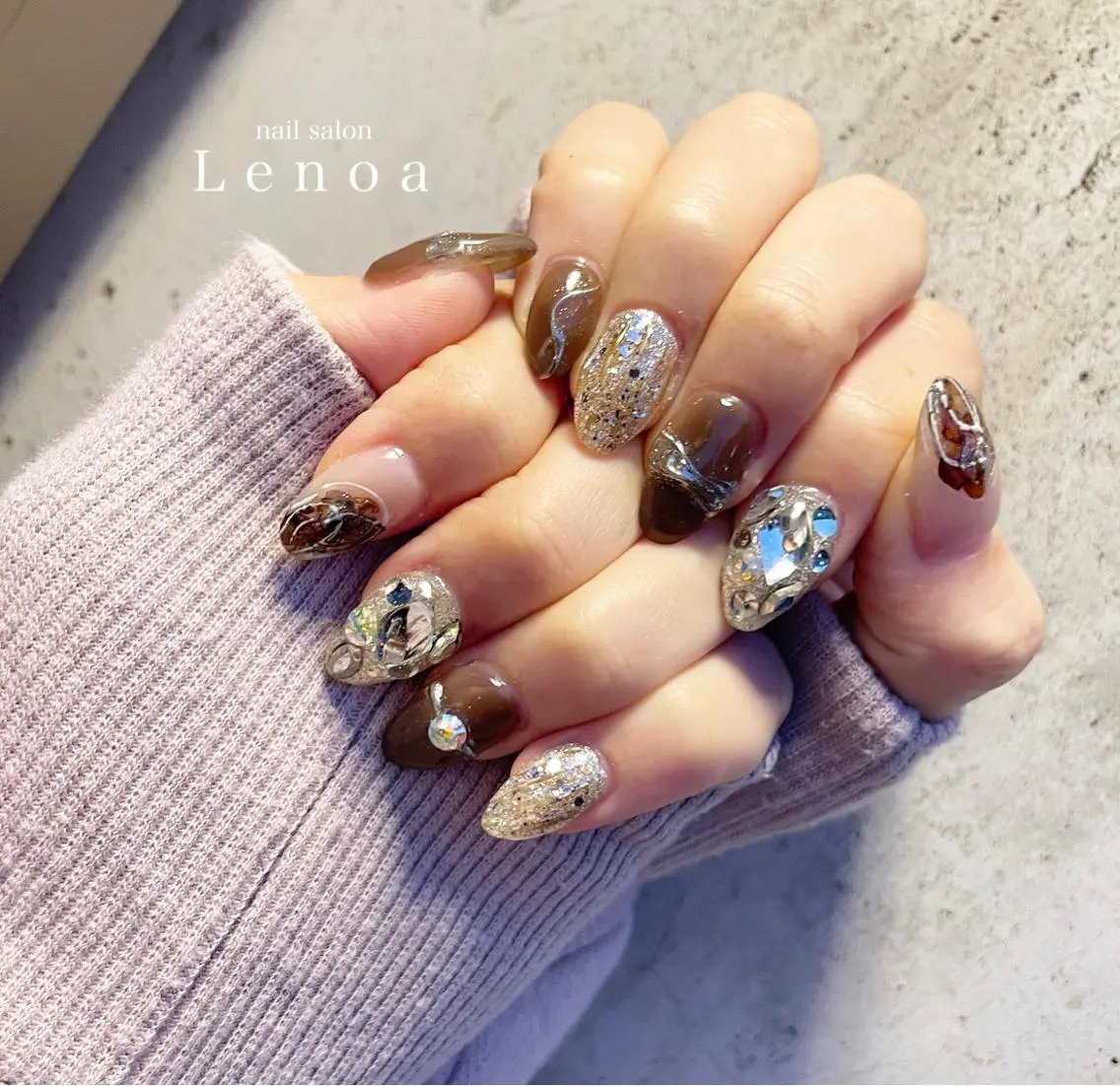 ネイル クリアネイル キラキラネイル マグネットネイル ニュアンスネイル オレンジ nailsalon Lenoaのネイルデザイン