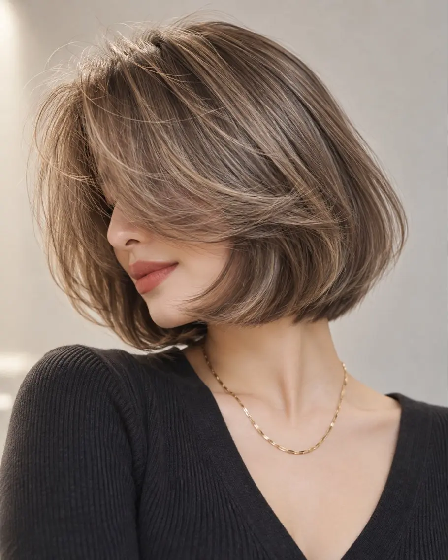 ミディアム ボブ 顔まわりレイヤー ハイライト レイヤーカット カット ヘアカラー 海外っぽボブ/ レイヤー|新井美有紀のヘアスタイル