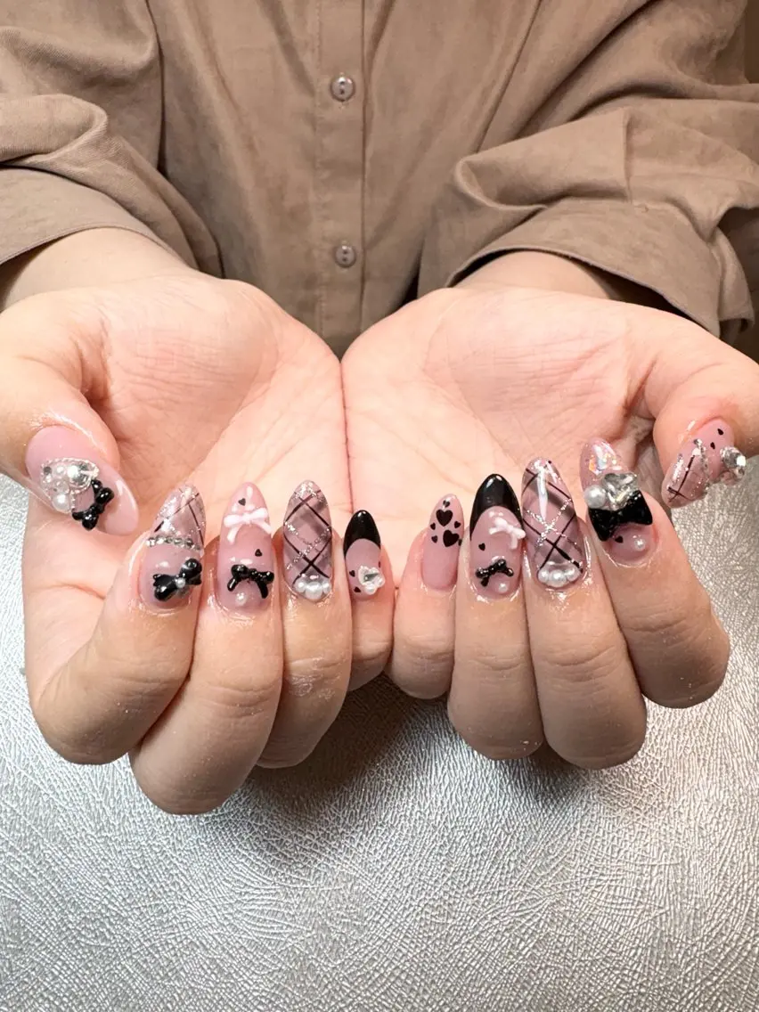 ネイル フレンチネイル ピンク リボン ハンドネイル ✨韓国✨nail salonLumieのネイルデザイン
