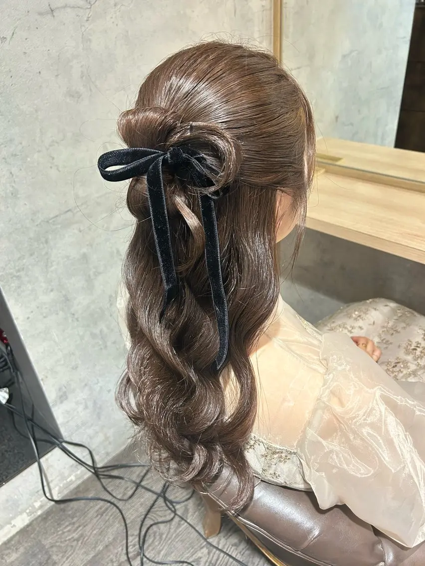 セミロング ヘアアレンジ ハーフアップ ヘアセット パーソナルカラー 診断🍀マリンのヘアスタイル