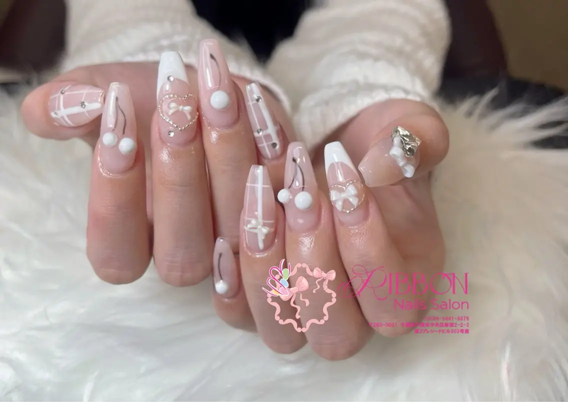 ネイル チークネイル フットネイル フレンチネイル グラデーション 韓国ネイル ハンドネイル Ribbonnail salonのネイルデザイン