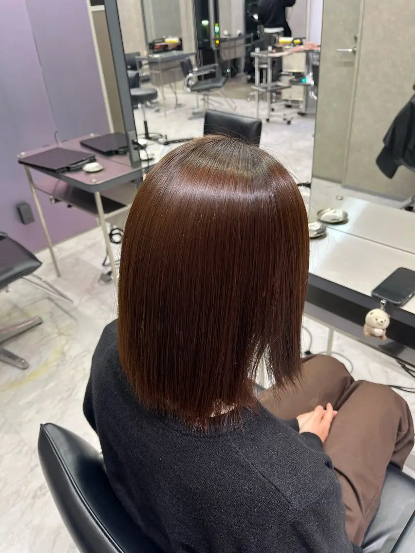 ショート 縮毛矯正 トリートメント RAF／Lino 美髪矯正／暗髪カラーのヘアスタイル