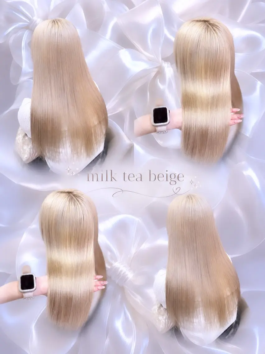 セミロング カラー ベージュカラー ブリーチ 透明感カラー ミルクティーベージュ ヘアカラー 💗Ayaka💗 愛されモテカラー🎀のヘアスタイル
