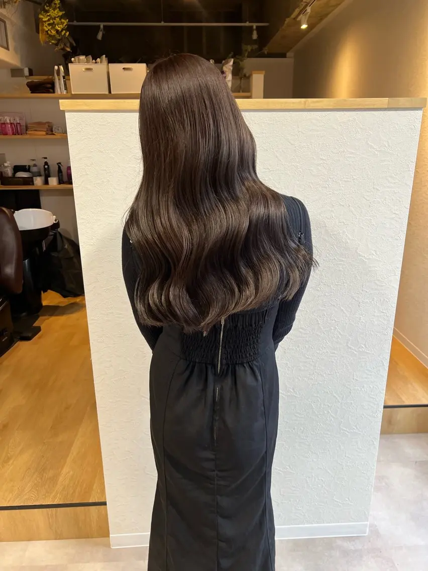 ロング カラー ヘアアレンジ グレージュ 韓国束感まつ毛 /Takaのマツエク・マツパデザイン