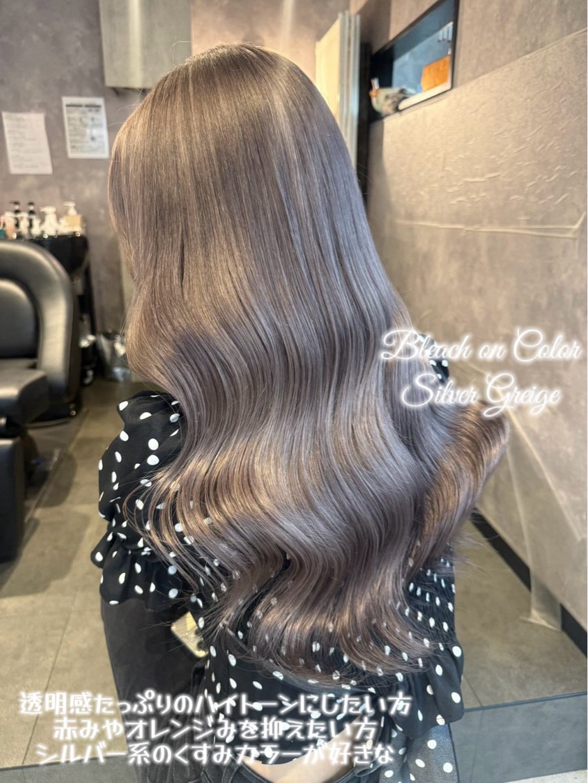 ロング カラー ブリーチ ダブルカラー グレージュ シルバー シルバーグレージュ ヘアカラー トリートメント 🍑ももか🍑透明感 カラー/赤羽🎀のヘアスタイル