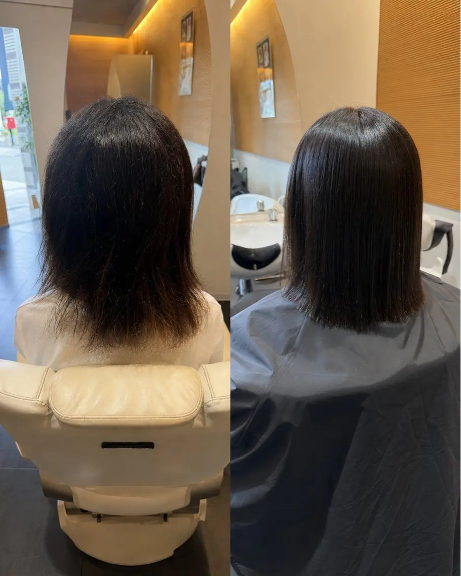 ミディアム 縮毛矯正 カット ヘアカラー 縮毛矯正 トリートメント 美髪縮毛矯正専門 ✨be:up✨のヘアスタイル