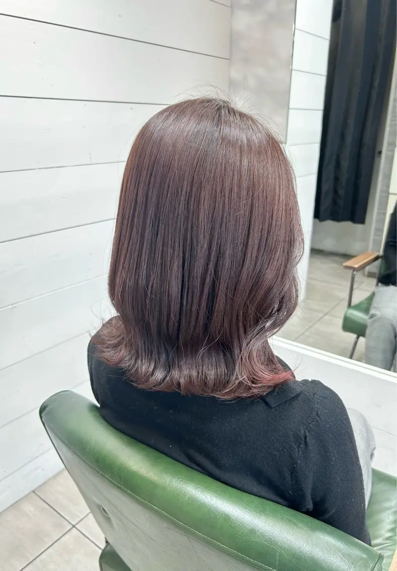 ミディアム ピンクブラウン カット ヘアカラー レイヤー/艶髪カラー 森本くるみのヘアスタイル