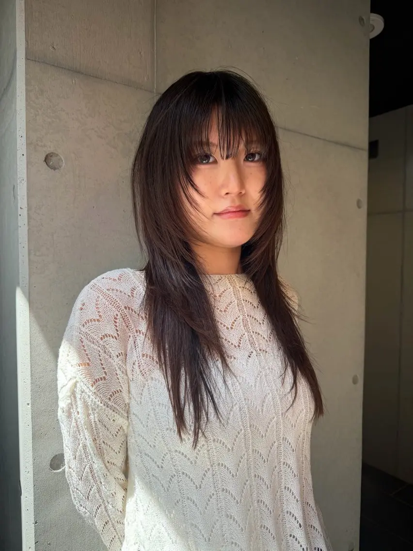 ロング カラー 顔まわりレイヤー ハッシュカット レイヤーカット カット ヘアカラー 似合わせウルフ/ レイヤー/山本祐輔のヘアスタイル